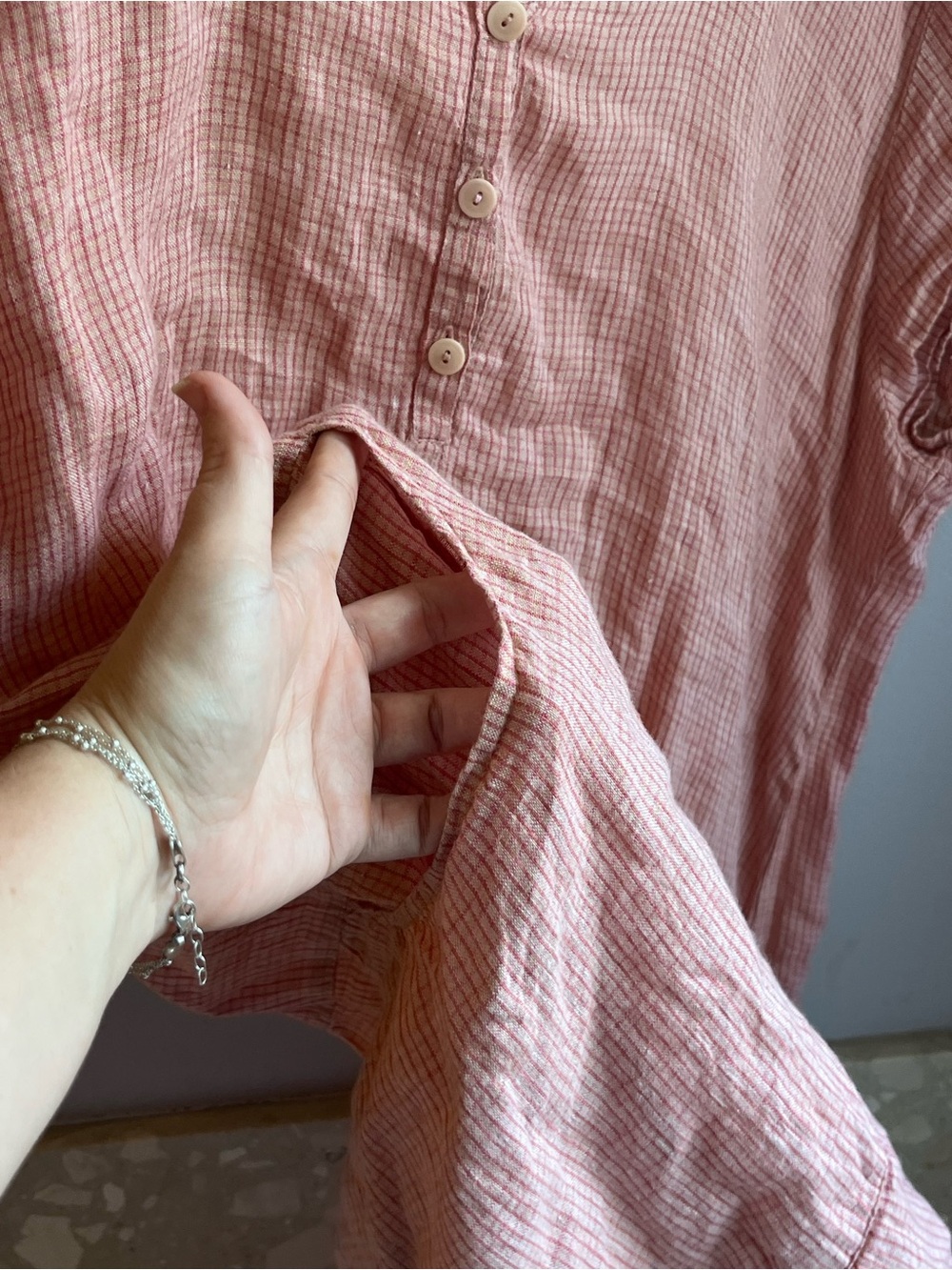 FLAX 100% Linen Pink Plaid Tunic Dress XL Pockets Lagenlook Like New - Picture 4 of 8